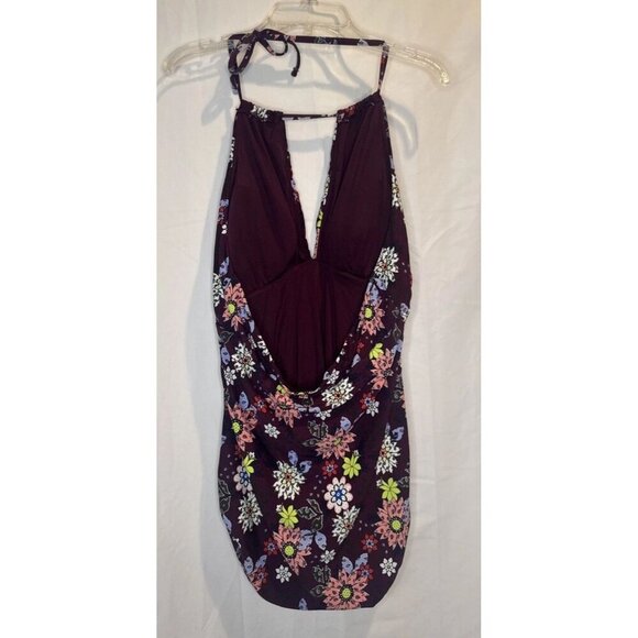 Anne Cole Women’s Purple Floral Merlot Plunge Ruched One Piece Swimsuit Sz 12 - Picture 4 of 11